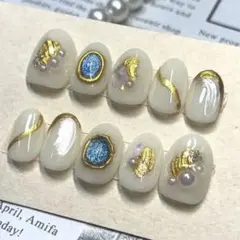 現品販売ꕤ⋆.˚ 大人ネイルチップ／ニュアンス／シェル・パール／ショートオーバル