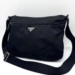 【美品✨】プラダ ショルダーバッグ テスートナイロン×レザー 三角ロゴ 黒