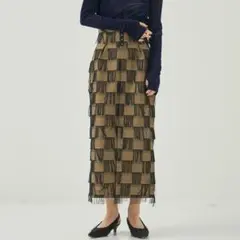 桐生市製オリジナルジャガード ブロックフェザーハイウエストスカート シーズンレスのサムネイル