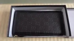【美品】GUCCI グッチ 長財布 シマレザー ダークブラウン