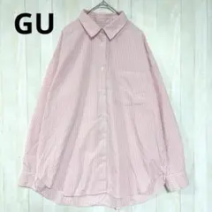 GU ジーユー ストライプシャツ L ピンク ホワイト オーバーサイズ 長袖のサムネイル