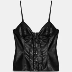 新品未使用 ZARA ザラ フェイクレザー コルセット ビスチェ ブラック XS