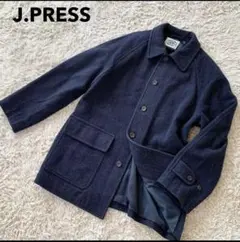 ジェイプレス ウールステンカラーコート Lサイズ ネイビー ヘリンボーン 日本製