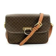 【CELINE】ショルダーバッグ　マカダム柄　ゴールド金具　PVC ブラウン