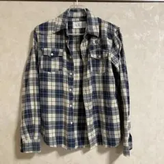 ネイビーアイボリー チェック柄ネルシャツ