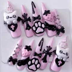 地雷系　量産型　サブカル　ネイルチップ　ぴんく　くろ