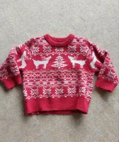 クリスマス柄レッドニットセーター 100cm