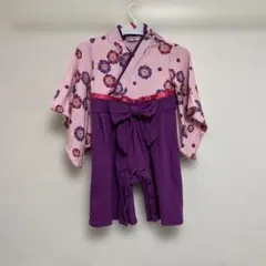 花柄着物スタイルドレス 90センチ　お食い初め　ベビー着物