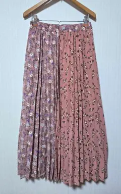 花柄　プリーツ　ロングスカート　ピンク