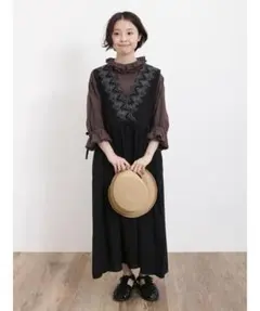 Samansa Mos2 サマンサモスモス 綿麻スカラップノースリーブワンピース