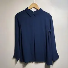 ネイビー スタンドカラー 長袖シャツ