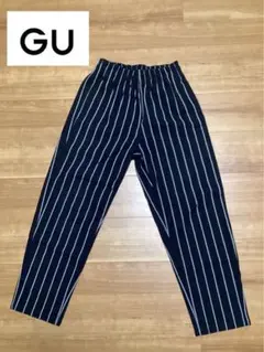 【GU】ジーユー ワイドパンツ ストライプ ウエストゴム ネイビー S