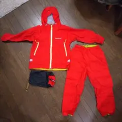 C*N様 モンベル　キッズ　レインウェア　上下セット　赤✕黄色　120　美品