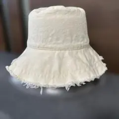 アイボリー デニム フリンジ バケットハット