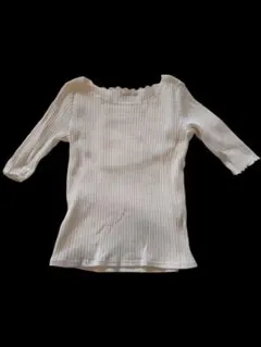 AG ホワイト リブ編み 五分袖 トップス