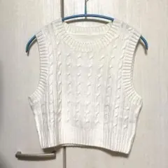 H&M ベスト ノースリブニット セーター ホワイト白 S クロップド丈