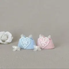 ミニチュアドール服　ハートレース　ワンピース2着セット(ピンク＆ブルー)