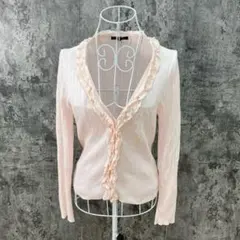 美品◆23区【S】 フリル リブニット カーディガン ピンク/ 小さいサイズのサムネイル