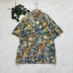 8470✾エクスプレッションズ✾総柄シャツ【M】半袖/綿100/レトロ/ゆったり