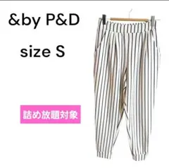 【熊本地震寄付セール】&by P&D☆カジュアルパンツ　ストライプ　ホワイトのサムネイル