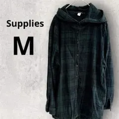 Supplies by UNIONBAY 【M】フード付き チェックシャツ緑×黒