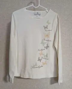 未使用　組曲　アイボリー 蝶プリント 長袖カットソー L