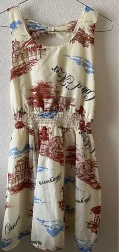 【レトロガール】タグ付き⭐︎バックリボン柄プリントワンピース