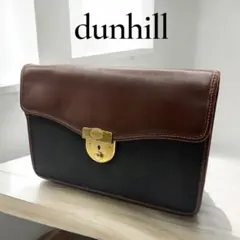 dunhill ダンヒル セカンドバッグ ブラウン×ブラック レザー ゴールド