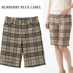 Q11 S バーバリー ロゴ刺繍 ノバチェック 毛 ハーフパンツ レディース