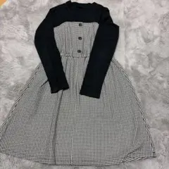 GU 千鳥格子柄 ドッキングワンピース 140cm