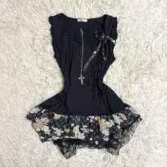 00s Y2K 森ガール　花柄　リボン　ノースリーブ　フェアリーコア　海外ガールのサムネイル