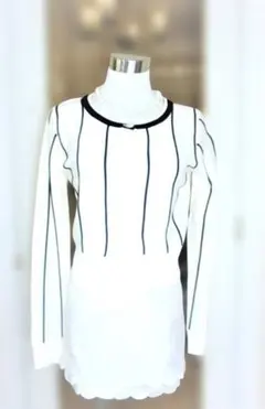 AVAIL MODEホワイトストライプカーディガンL　bb
