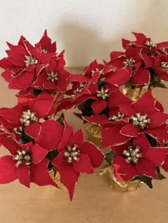 赤いポインセチアのインテリア装飾セット　クリスマスディスプレイ