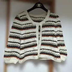 ストライプ柄かぎ針編みカーディガン 手編み