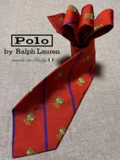 Ralph Lauren／クレストタイ／レジメンタル／オレンジ／Italy製