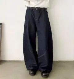 リジットデニム バギーデニム ワイドデニム カーブ ネイビー インディゴ y2k