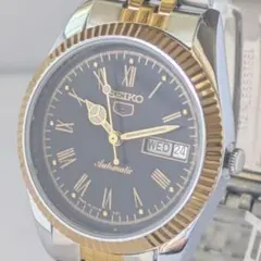 【OH済・稼働品】セイコー5 自動巻き 80s ヴィンテージ★希少黒文字盤