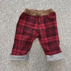 記名なし　ホットビスケッツ　ミキハウス　赤　黒　チェック柄パンツ　80
