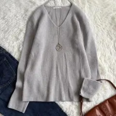 GALERIE VIE リブVネックニット グレー S カシミヤ混 日本製