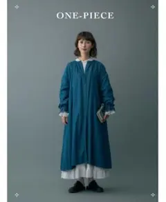 Samansa Mos2 kazumi 袖口刺繍デニムワンピース ネイビーのサムネイル