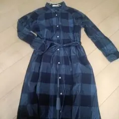 chocol raffine コーデュロイ チェック柄シャツワンピース ネイビー