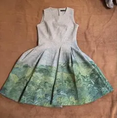 【新品】SDEER ウール ワンピース フレア ノースリーブ アート グレーと緑