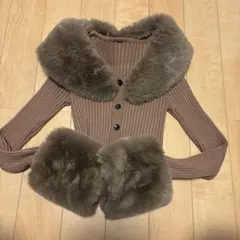 ファー付きリブニットカーディガン　美品
