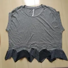 スナオクワハラ☆ドット柄シフォン切り替え 半袖カットソー グレーのサムネイル