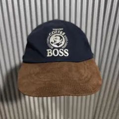 企業物 非売品 90s BOSS ボス 6パネル 刺繍 レザーコンビキャップ