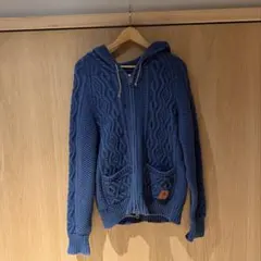 90s イタリア製　ニットパーカー　ケーブルニット　デカフード