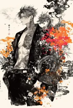 2728龍と紅と墨ステッカー