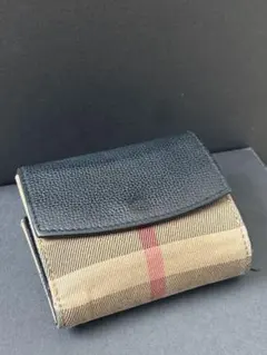 BURBERRY 二つ折り財布 ノバチェック レザー ブラック×ベージュ