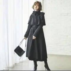 トレンチコート　ロングコート　フード付き　黒