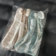 リボン付きストライプタオル 2色セット